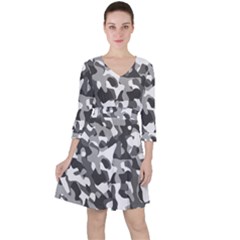 Grey And White Camouflage Pattern Ruffle Dress by SpinnyChairDesigns