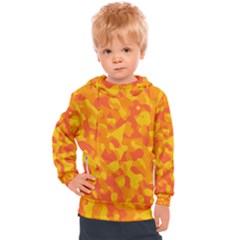 Orange And Yellow Camouflage Pattern Kids  Hooded Pullover by SpinnyChairDesigns
