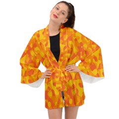Orange And Yellow Camouflage Pattern Long Sleeve Kimono by SpinnyChairDesigns
