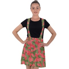 Pink And Green Camouflage Pattern Velvet Suspender Skater Skirt by SpinnyChairDesigns