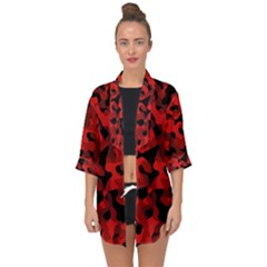 Red And Black Camouflage Pattern Open Front Chiffon Kimono by SpinnyChairDesigns