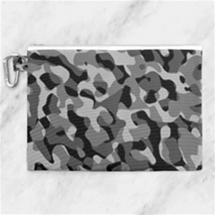 Grey And Black Camouflage Pattern Canvas Cosmetic Bag (xl) by SpinnyChairDesigns