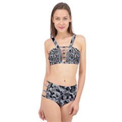 Grey And Black Camouflage Pattern Cage Up Bikini Set by SpinnyChairDesigns