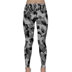 Grey And Black Camouflage Pattern Lightweight Velour Classic Yoga Leggings by SpinnyChairDesigns