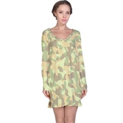 Light Green Brown Yellow Camouflage Pattern Long Sleeve Nightdress by SpinnyChairDesigns