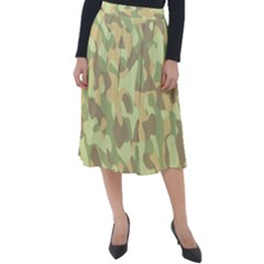 Light Green Brown Yellow Camouflage Pattern Classic Velour Midi Skirt  by SpinnyChairDesigns