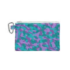 Purple And Teal Camouflage Pattern Canvas Cosmetic Bag (small) by SpinnyChairDesigns