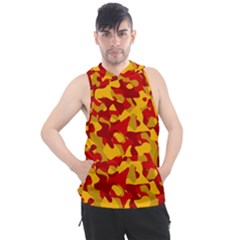 Red And Yellow Camouflage Pattern Men s Sleeveless Hoodie by SpinnyChairDesigns