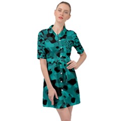 Black And Teal Camouflage Pattern Belted Shirt Dress by SpinnyChairDesigns