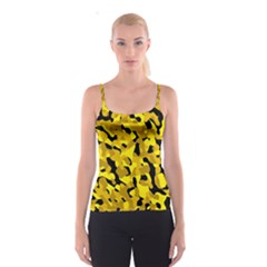 Black And Yellow Camouflage Pattern Spaghetti Strap Top by SpinnyChairDesigns