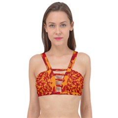 Red And Orange Camouflage Pattern Cage Up Bikini Top by SpinnyChairDesigns