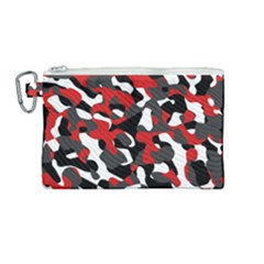 Black Red White Camouflage Pattern Canvas Cosmetic Bag (medium) by SpinnyChairDesigns