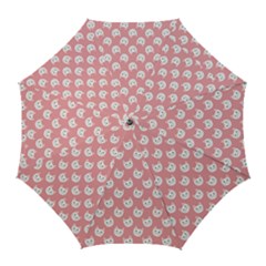 Cute Cat Faces White And Pink Golf Umbrellas by SpinnyChairDesigns