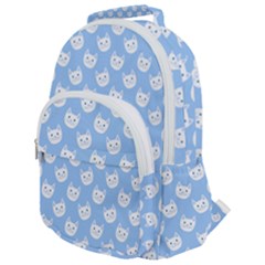 Cute Cat Faces White And Blue  Rounded Multi Pocket Backpack by SpinnyChairDesigns
