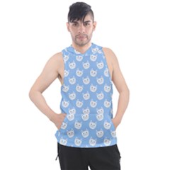 Cute Cat Faces White And Blue  Men s Sleeveless Hoodie by SpinnyChairDesigns