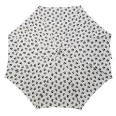 Cat Dog Animal Paw Prints Pattern Black And White Straight Umbrellas by SpinnyChairDesigns