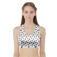 Cat Dog Animal Paw Prints Pattern Black And White Sports Bra With Border by SpinnyChairDesigns