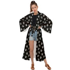 Cat Dog Animal Paw Prints Black And White Maxi Kimono by SpinnyChairDesigns