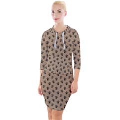 Cat Dog Animal Paw Prints Pattern Brown Black Quarter Sleeve Hood Bodycon Dress by SpinnyChairDesigns