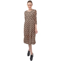 Cat Dog Animal Paw Prints Pattern Brown Black Ruffle End Midi Chiffon Dress by SpinnyChairDesigns