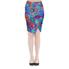 Cosmos Flowers Blue Red Midi Wrap Pencil Skirt by DinkovaArt