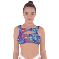 Cosmos Flowers Blue Red Bandaged Up Bikini Top by DinkovaArt