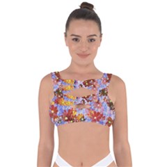 Cosmos Flowers Brown Bandaged Up Bikini Top by DinkovaArt