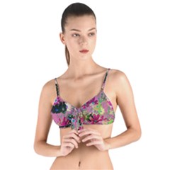 Cosmos Flowers Dark Red Tie Up Cut Bikini Top by DinkovaArt