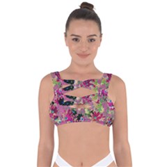 Cosmos Flowers Dark Red Bandaged Up Bikini Top by DinkovaArt