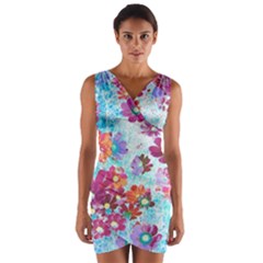 Cosmos Flowers Wrap Front Bodycon Dress by DinkovaArt