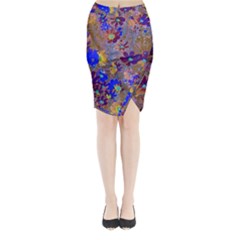 Cosmos Flowers Brown Blue Midi Wrap Pencil Skirt by DinkovaArt