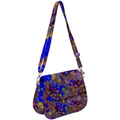 Cosmos Flowers Brown Blue Saddle Handbag by DinkovaArt