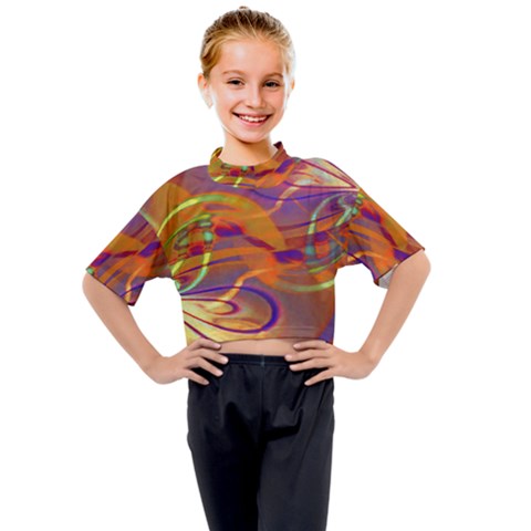 Infinity Painting Orange Kids Mock Neck Tee by DinkovaArt