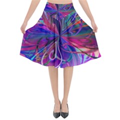 Rainbow Painting Pattern 2 Flared Midi Skirt by DinkovaArt