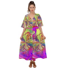 Rainbow Painting Pattern 4 Kimono Sleeve Boho Dress by DinkovaArt