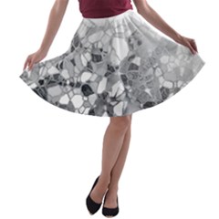 Black And White Abstract Mosaic Pattern A-line Skater Skirt by SpinnyChairDesigns