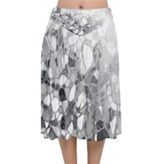 Black And White Abstract Mosaic Pattern Velvet Flared Midi Skirt by SpinnyChairDesigns