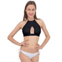Plain Black Solid Color Cross Front Halter Bikini Top View1