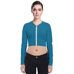 Mosaic Blue Pantone Solid Color Long Sleeve Zip Up Bomber Jacket by FlagGallery