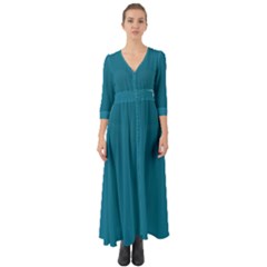 Mosaic Blue Pantone Solid Color Button Up Boho Maxi Dress by FlagGallery
