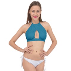 Mosaic Blue Pantone Solid Color Cross Front Halter Bikini Top by FlagGallery