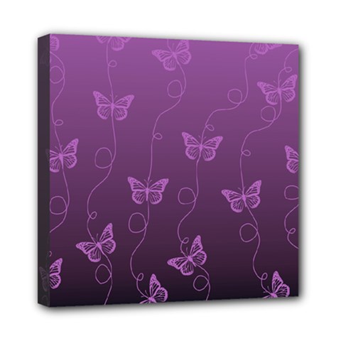 Purple Butterflies Pattern Mini Canvas 8  X 8  (stretched) by SpinnyChairDesigns