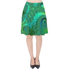 Green Floral Fern Swirls And Spirals Velvet High Waist Skirt by SpinnyChairDesigns