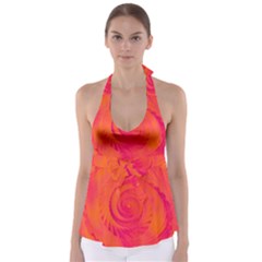 Pink And Orange Swirl Babydoll Tankini Top by SpinnyChairDesigns