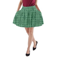 Dark Mint Green Geometric A-line Pocket Skirt by SpinnyChairDesigns