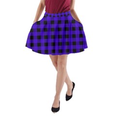 Dark Blue Black Buffalo Plaid A-line Pocket Skirt by SpinnyChairDesigns