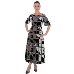 Black And White Checkered Grunge Pattern Shoulder Straps Boho Maxi Dress  by SpinnyChairDesigns