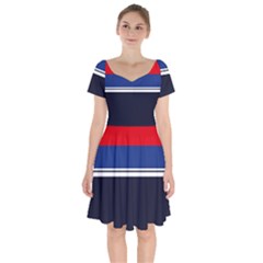 Casual Uniform Stripes Short Sleeve Bardot Dress by tmsartbazaar