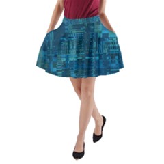 Blue Green Abstract Art Geometric Pattern A-line Pocket Skirt by SpinnyChairDesigns