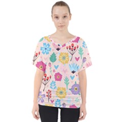 Tekstura-fon-tsvety-berries-flowers-pattern-seamless V-neck Dolman Drape Top by Sobalvarro